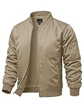 CRYSULLY Men's Lightweight Bomber Jacket Full Zipper Windbreaker Long Sleeve Fall Jackets Streetwear Khaki XL