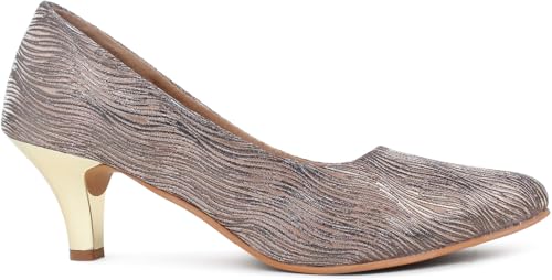 Image of Action Women's Suede Stiletto Pumps| Silver Textured Pattern| Gold Heel| Evening Antique