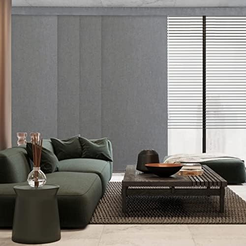 Graywind Manual Sliding Panels 100% Blackout Privacy Panel Track Blinds Wand Control Window Blinds for Patio Sliding Glass Door Large Windows Width Up to 153", Custom Size (Light Grey)