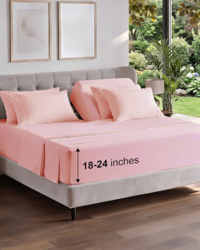 Image of Extra Deep Flex Top Split Head King Sheet Set - 6 Piece Breathable and Cooling Sheets - Hotel Luxury Bedding for Women, Men, Kids & Teens - Easy Secure Fit - Extra Deep Pockets - Baby Pink