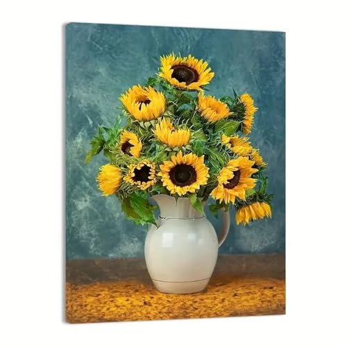 Vase de tournesol pour habiller un grand mur vide avec une peinture esthétique encadrée 50x75