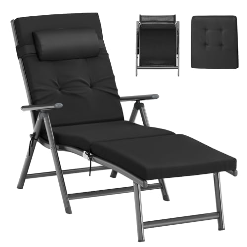SONGMICS Sonnenliege klappbar Liegestuhl mit 6 cm dickem Polster abnehmbares Kopfkissen atmungsaktiv einstellbare Rückenlehne bis 150 kg belastbar schwarz GCB24BK