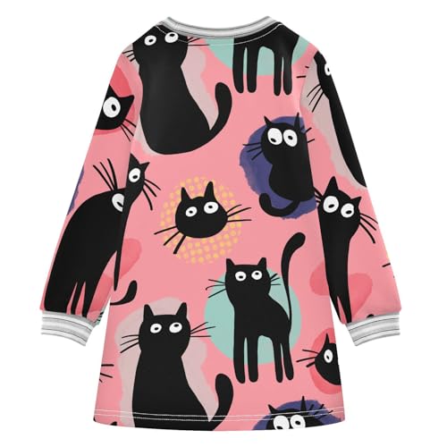 Cute Black Cats Girls Dresses Long Sleeve Sweatshirt Dress for Girls Winter Toddler Casual A Line Dresses Size 2-8T2