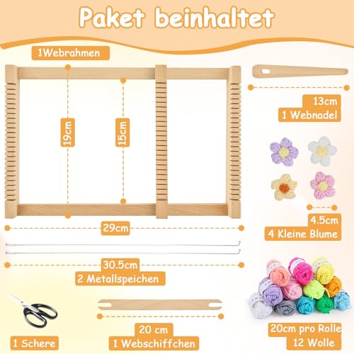 BSTDAYEVER Webrahmen Kinder ab 4 Weben für Kinder Webstuhl Schulwebrahmen aus Holz 29x19cm Webrahmen viereckig Set mit Webschiffchen Webkamm Garn für Schüler und Anfänger