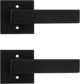 Probrico [Pack of 2 Door Lever Dummy Lever Door Handle for Closets French Doors,Square Dummy Door Lever,Non-Turning Single Side Pull with Black Finish,Easy Installation Pull Only Lever Set