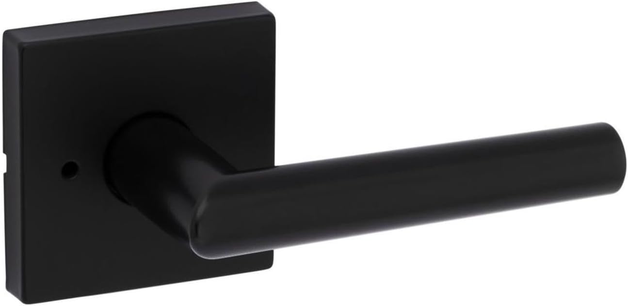 Kwikset 730MILSQT-514 Milan Lever with Square Rose Privacy Door Lock with 6AL Latch and RCS Strike Iron Black Finish