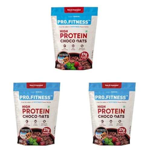 Image of PRO.FITNESS 27g High Protein Oats 900g (By MyFitness) | Dark Chocolate Oats with Almonds, Pumpkin Seeds and Raisins| Chocolate Rolled Oats with Jaggery - No Refined Sugar | Breakfast Cereals