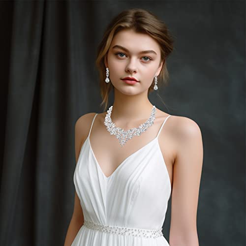 Bride Jewelry Set Rhinestone Wedding Jewelry Set Silver Crystal Wedding Necklace Bracelet Earrings Jewelry Set Bridesmaids Prom Jewelry Set for Women and Girls - Image 5
