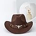 Felt Fedora Western Cowboy Hat for Women Men with Longhorn-Bull-Buckle-Belt Rolled-Up Wide Brim Brown Jazz Retro Rodeo-Cowgirl-Hats