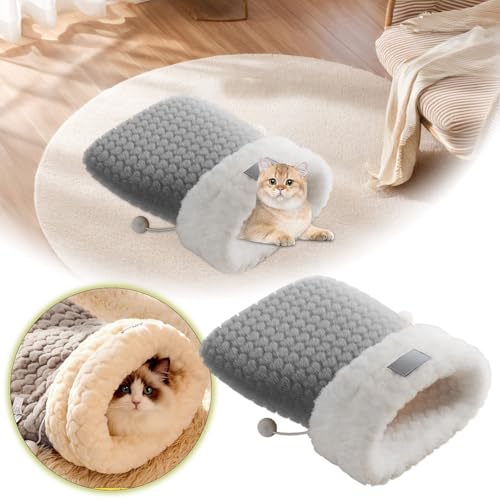 Selbstwärmender Katzenschlafsack Mit 360° Winddichter Technologie, Katzenbett Höhle Selbstwärmend, Weicher Plüsch Kuschelsack für Katzen &...