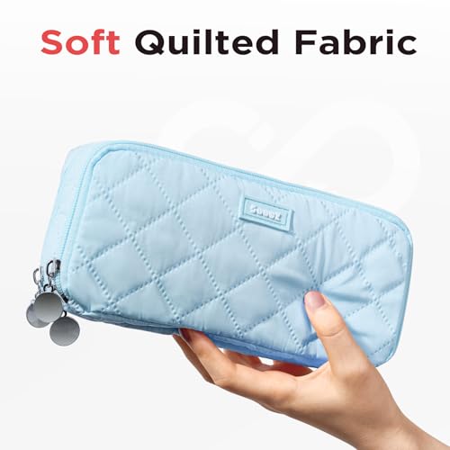 Image of Sooez Large Pencil Case Pouch, Extra Big Pencil Bag with 8 Compartments, Pen Bag Wide Opening, Soft Quilted Pencil Pouch Organizer with Zipper, Portable Pencil Case for Teen Girls, Sky Blue