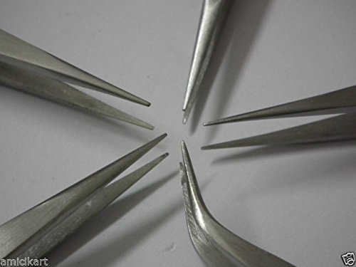 Aadvay Retail Non-Magnetic, Stainless Steel Tweezers (Silver) - Set of 5 Pieces 1
