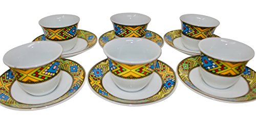 Ethiopian/Eritrean Coffee Cups Set, Tilet (ጥለት)-Edition 6 Pieces. #TOP5