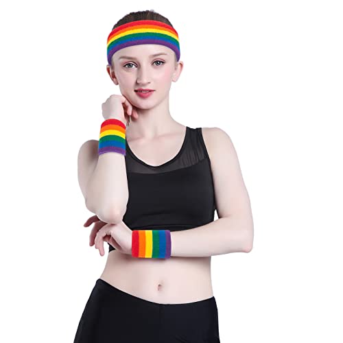 Image of ONUPGO Sweatband Set Sports Headband Wristband Set Sweatbands Terry Cloth Wristband Wrist Sweatband Headbands Moisture Wicking Sweat Absorbing Head Band