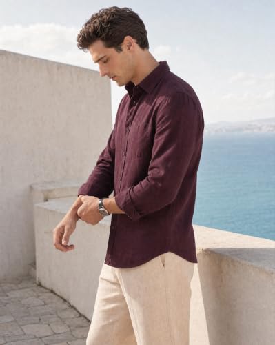 Image of Nobero Breezy Premium Linen Cotton Shirt for Men | Stylish Casual Shirts for Men | Semi Cut Collar | Box Pleat | Curved Hem | Regular Fit | Full Sleeve | S-XXXL