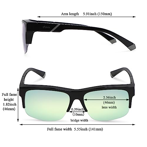 Image of yodo Fit Over Glasses Sunglasses with Polarized Lenses for Men and Women,Black Frame /Green Mirrored Lens