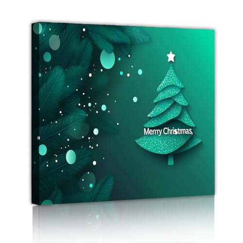 Tableau sur toile plumes et arbre de Noël finition premium cadre en bois