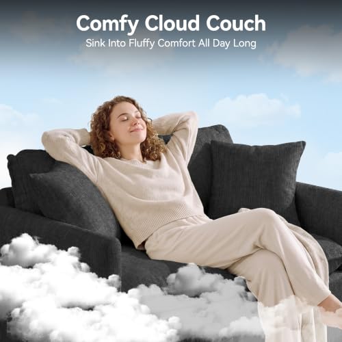 Image of 30'' Cloud Single Couch, Cloud Sofa with Throw Pillow, Modern 1 Seater Reading Chair with Deep Seat, Accent Chairs for Living Room, Bedroom, Small Apartment, Black