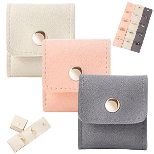 3 bolsas de joias de viagem, portátil, dobrável, mini estojo de viagem com 4 bolsos e fivela para anéis, colares, brincos, pulseiras, mini estojo
