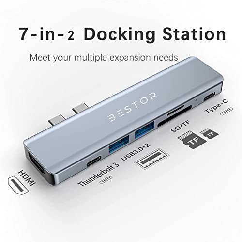 Image of Bestor USB C Hub /Type C Hub for Macbook / 7 in 2 USB-C Splitter Thunderbolt 3 Hub to 4K HDMI Adapter, 2 USB 3.0 Ports,100W PD Charger, Chosure Type C Dongle Compatible with MacBook Pro Air HP XPS and More Type C Devices USB Hub