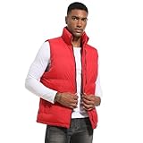 Men's Quilted Puffer Vest Sleeveless Warm Jacket Winter Water-Resistant Outdoor Puffy Vest Red XX-Large