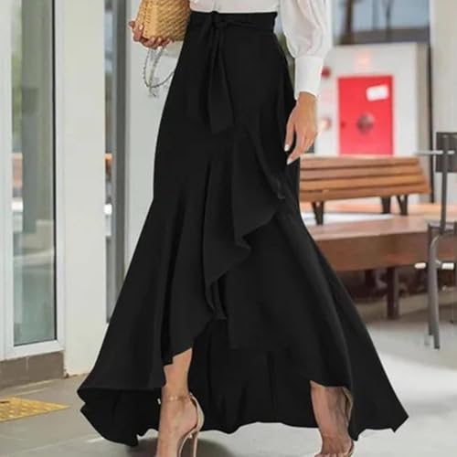 Women's Solid Color Prom Party Elegant Maxi Skirt, Irregular Ruffle Hem Flowy A-Line Skirts Formal Evening Clothes2