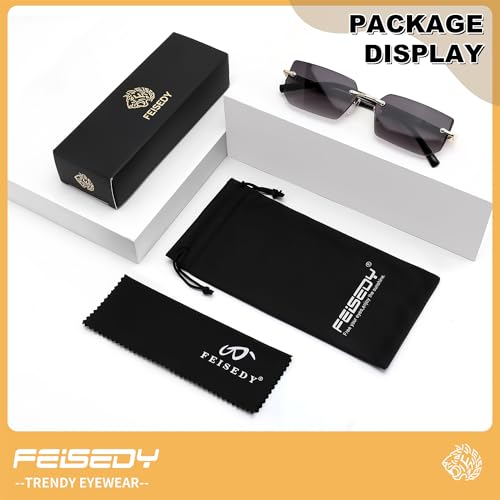 Image of FEISEDY Rimless Sunglasses Y2K Retro Small Narrow Clear Eyewear Vintage Rectangle Sunglasses for Women Men B2643