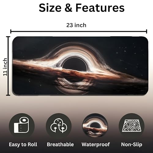 Image of Black Hole XL Extended Gaming Mouse Pad | XXL Large Desk Mat 60x30cm for Laptop & PC | Non-Slip Rubber Base, Waterproof, Durable & Smooth Surface | Office, Gaming & Study