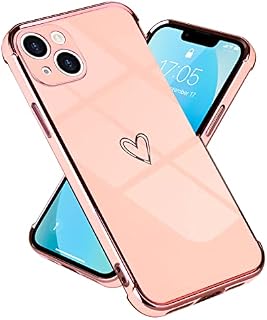 Micoden for iPhone 13 Case Cute Girls Silicone Heart Pattern Design Cases Fashion Plating Edge Ultra Thin Shockproof Protective Bumper Phone Case for iPhone 13 Pink