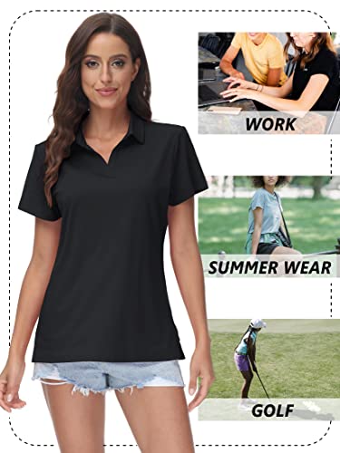 Image of TACVASEN Women's V-Neck Polo Shirts UPF 50+ Short Sleeve Sun Protection Quick Dry Golf Polos Collared Shirt