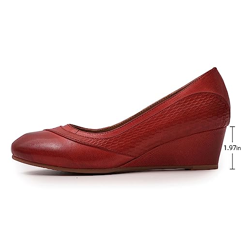 Image of Mona flying Women's Leather Closed Toe Mid Heel Wedges Comfy Dress Pumps