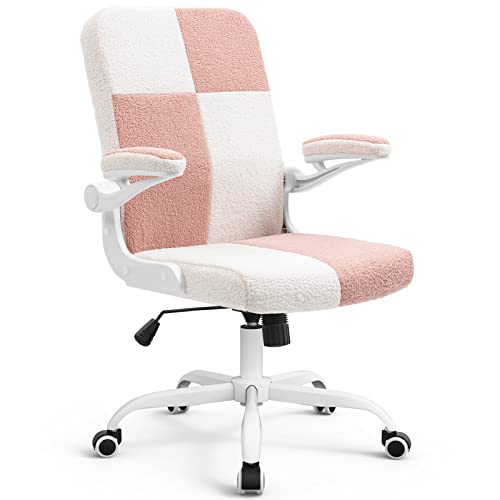 Seatzone Ergonomic Office Chair Velvet Fabric Desk Chairs Computer Chair With Wheels And Flip-Up Arms,Swivel Task Chair For Women,Girls Pink&White #TOP22