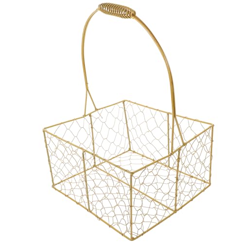 CAXUSD Metal Basket Handle Gold Decorated Woven Basket for Wedding Decor and Storage