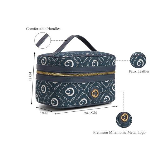 Image of Caprese Florida Small Vanity Bag for Women | Elegant & Classic Design with Spacious Storage for Jewelry, Makeup, Necklaces, Rings & More | Perfect for Travel & Special Occasions (Navy)