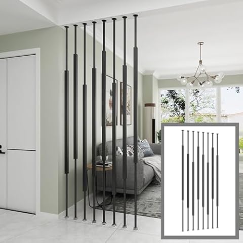 8 Pieces Iron Privacy Partition Post, Wall Floor to Ceiling Space Decor Divider Column 2-9.5ft Custom, Restaurant Office Home Room Separator(Black,9.5ft/289.5cm) Cover