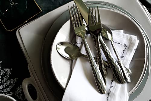 Martellato-by-Vietri-5-Piece-Flatware-Set-Handmade-1810-Stainless-Steel-Fork-Spoon-Knife-Silver Martellato by Vietri 5 Piece Flatware Set Handmade 1810 Stainless Steel Fork Spoon Knife Silver