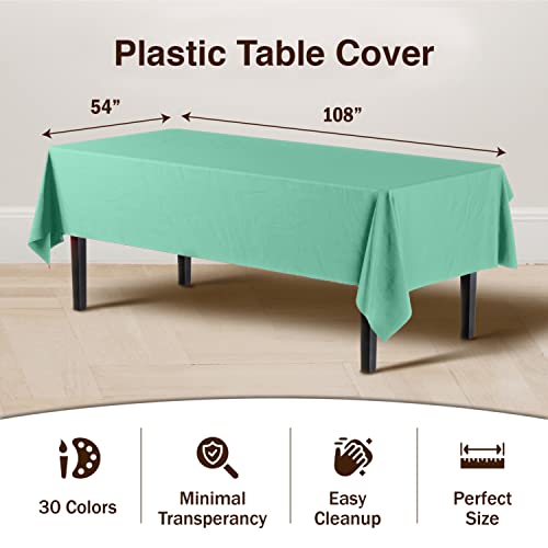 Image of Party Solids Mint Rectangular Plastic Tablecloth - 54x108 Inch, Pack of 24