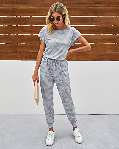 Image of PRETTYGARDEN Jumpsuits for Women Summer Off Shoulder Romper | Short Sleeve Drawstring Waist, Jogger Jumpers with Pockets, One Piece Spring Break Outfits, Vacation Travel Lounge Clothes