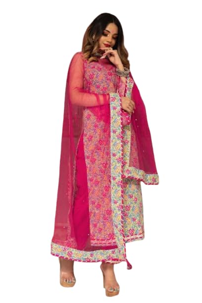 Women's Kurta Set, Floral Print Kurta with Pink Dupatta, 3-Piece Ethnic Wear-picture-15