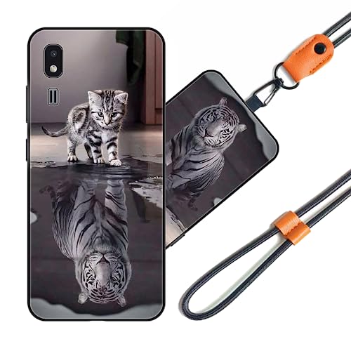 JEZSTHAI Funda Compatible con Samsung Galaxy A2 Core Carcasa de Silicona Suave con Correa Colgante Correa de Cuello Cordón para Movil,Anti-Choque Protección Case con Patrón.Patrón*A05