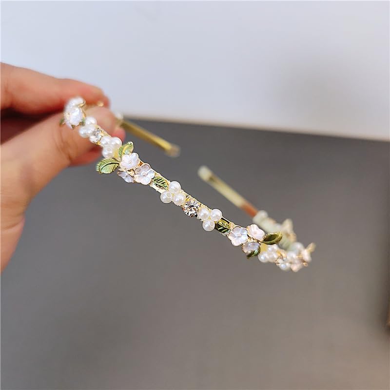 Amazon.com : E EMZHOLE Pearl Rhinestone Flower Hairband  display picture 1