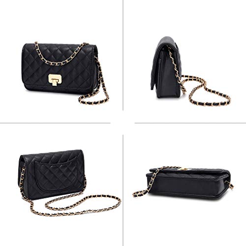 Haksim Women Black Quilted Purse Lattice Clutch Small Crossbody Shoulder Bag With Chain Strap Leather #TOP1