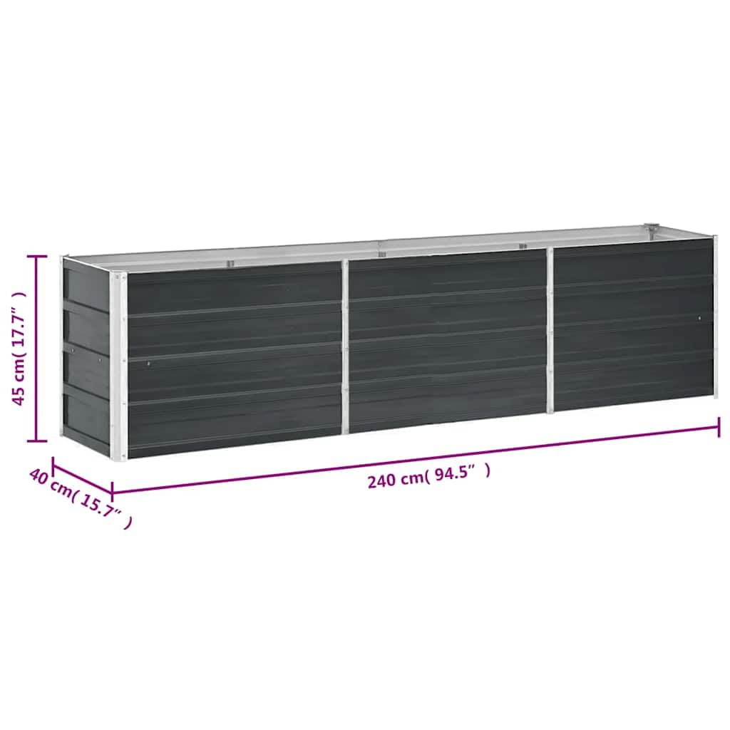 vidaXL Lit Surélevé Pot de Fleurs Bac à Plante Pot de Plante Bac de Fleurs Jardinière Jardin Extérieur Acier Galvanisé 240x40x45 cm Anthracite