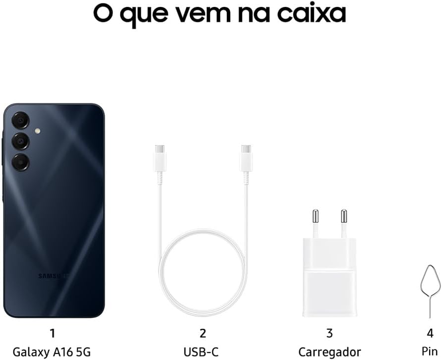 Samsung Celular Galaxy A16 5G, 128GB + 4GB RAM, Câmera de até 50MP, Tela 6.7", NFC, IP54, Bateria 5000 mAh (Azul Escuro)
