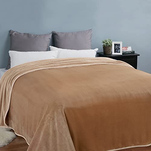 Image of EASELAND Soft Blanket Warm Fuzzy Microplush Lightweight Thermal Fleece Blankets for Couch Bed Sofa,California King 102X108Inch,Camel