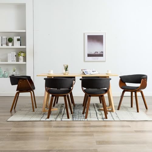 Vopese Sillas de Comedor 6 uds Madera Curvada Gris y Tela sillas de Comedor o Cocina，Estilo Nórdico Adecuada para Comedor, Cocina, Sala de Estar,Sala de Reuniones, Bar