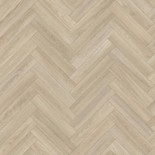 Light Natural Herringbone Siren Vinyl Flooring 4mm Thick Durable Felt Backed Lino Kitchen Bathroom (4m x 7m)