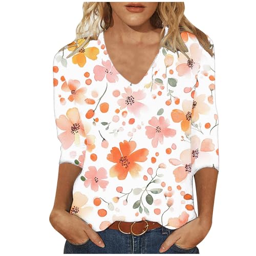 Plus Size Tee Shirts for Women 3/4 Length Sleeve Loose