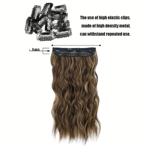 Image of Set of 1, Synthetic 24Inches 5ClipsBased Curly Wavy Lightweight Hair Extension for Women (Golden Highlighted)
