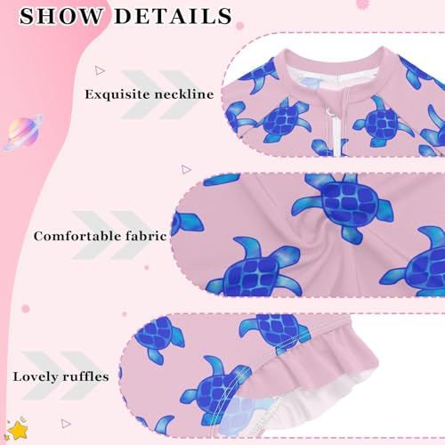 Sea Turtles Girls One Piece Swimsuits Long Sleeve Rash Guard Zipper Front Bathing Suit UPF 50+4